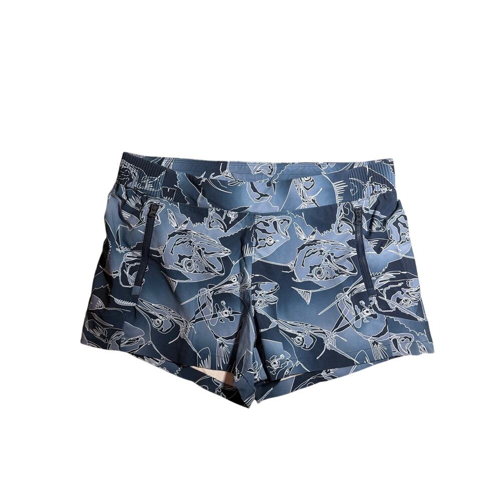 Columbia PFG Fishing Shorts Blue Fish Print Elastic Waist Size L